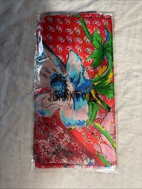 Johnny Was Red Floral Printed Fabric Panel with Blue & Green Accents